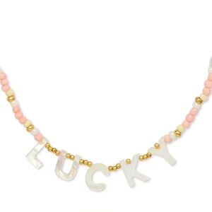 Lucky Brand “LUCKY” Pink Gold Cream Beaded Necklace ✨ 16" + 3" extender
